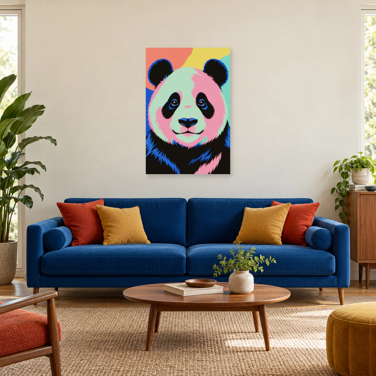Affiche Pop art Panda éclats colorés dans un salon - Art Virtuoso