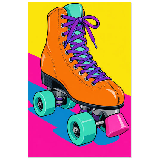 Affiche Pop art Patin quatre roues, illustration pop art / dessin de bande dessinée / aplats graphiques verticale, format 30 × 45 cm