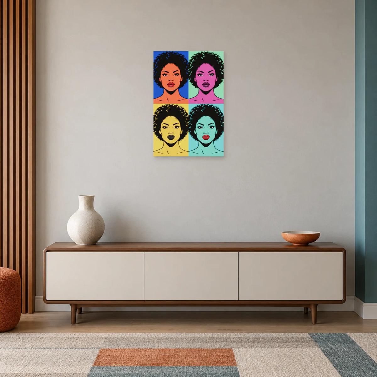 Affiche Pop art Portrait quatre couleurs dans une entrée ou un couloir - Art Virtuoso