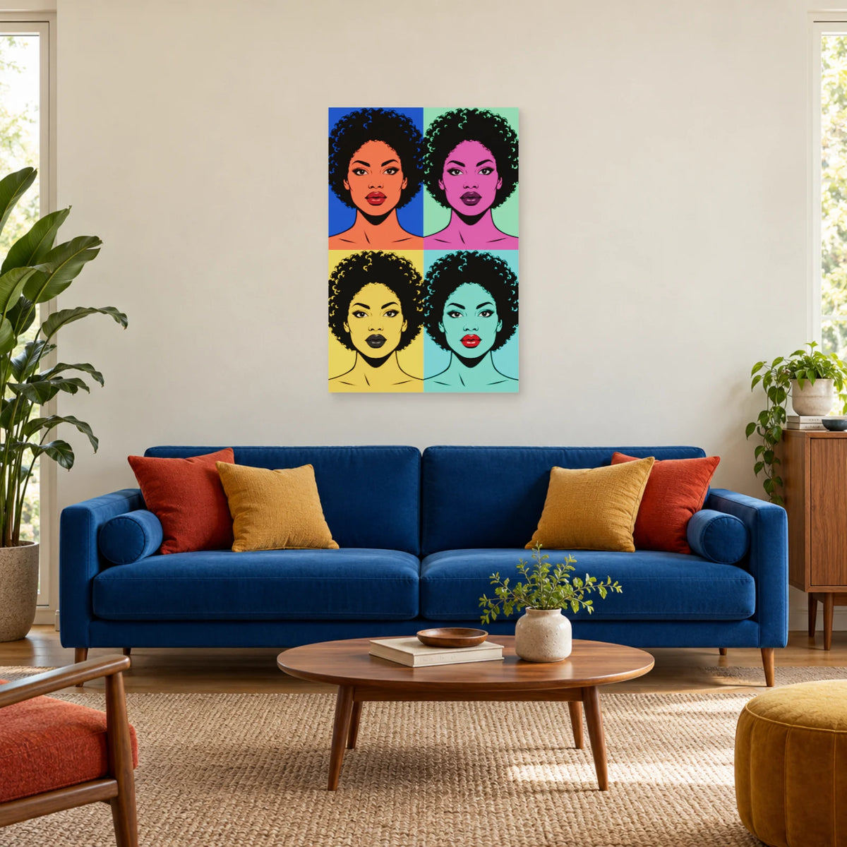 Affiche Pop art Portrait quatre couleurs dans un salon - Art Virtuoso