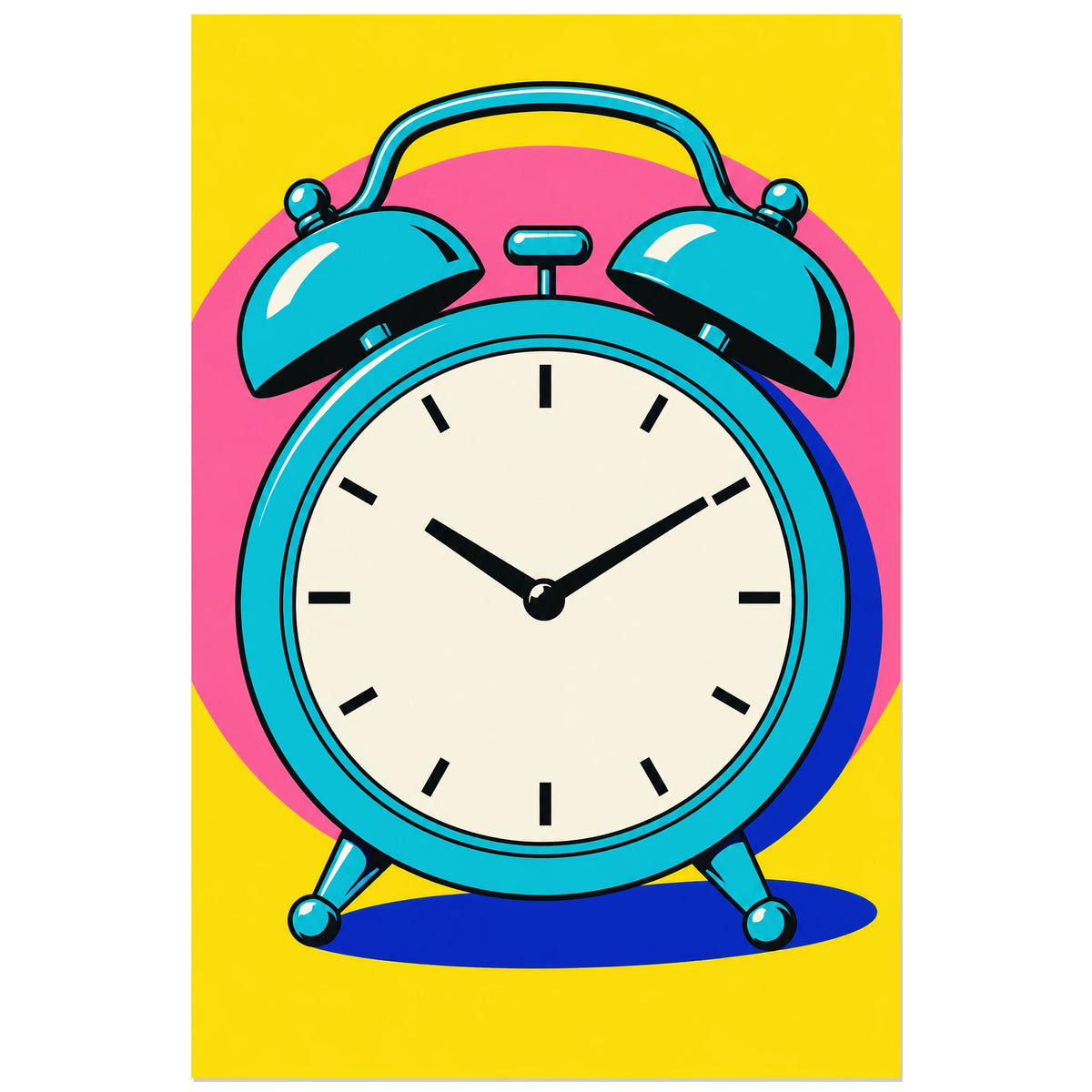 Affiche Pop art Réveil dix heures dix, illustration pop art / dessin de bande dessinée / aplats graphiques verticale, format 30 × 45 cm
