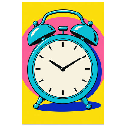 Affiche Pop art Réveil dix heures dix, illustration pop art / dessin de bande dessinée / aplats graphiques verticale, format 30 × 45 cm