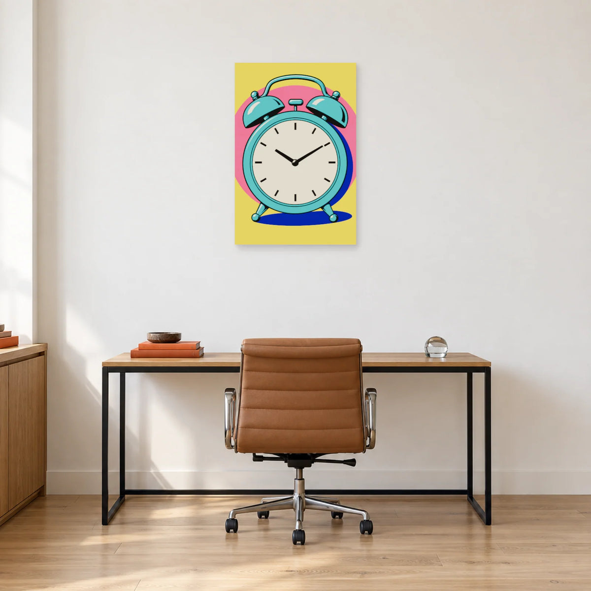 Affiche Pop art Réveil dix heures dix dans un bureau - Art Virtuoso