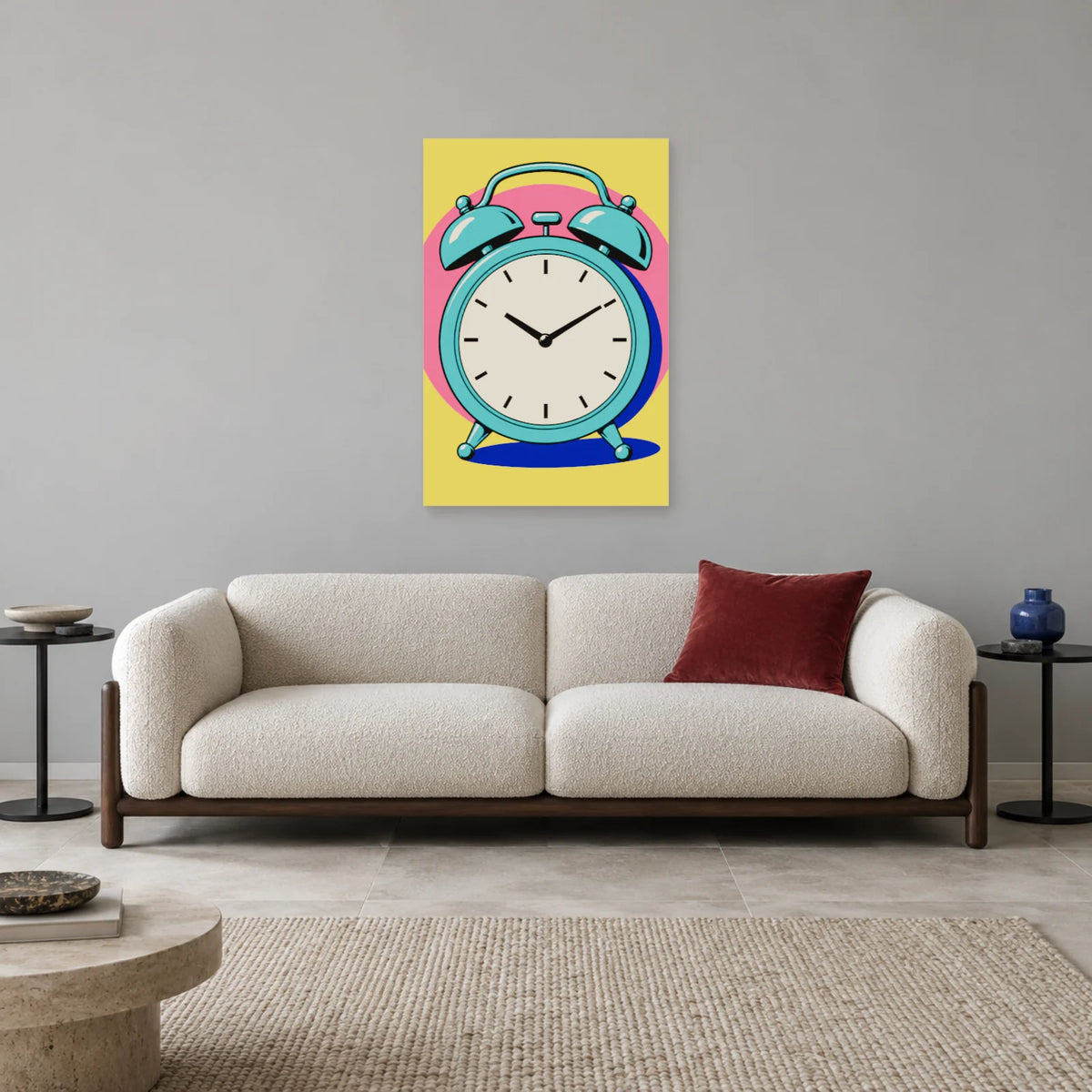 Affiche Pop art Réveil dix heures dix dans un salon - Art Virtuoso