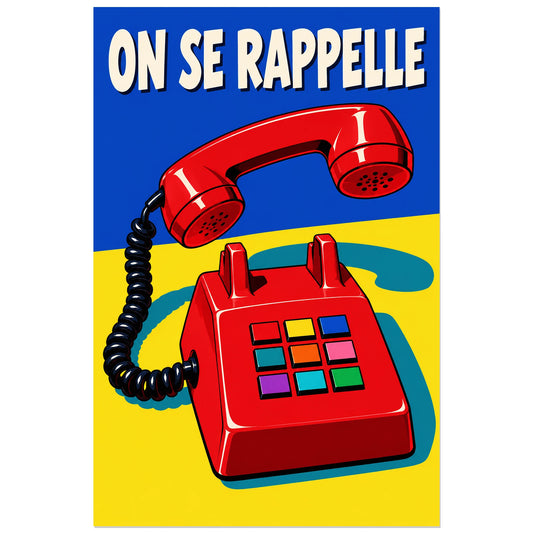 Affiche Pop art Téléphone on se rappelle, illustration pop art / dessin de bande dessinée / aplats graphiques verticale, format 30 × 45 cm