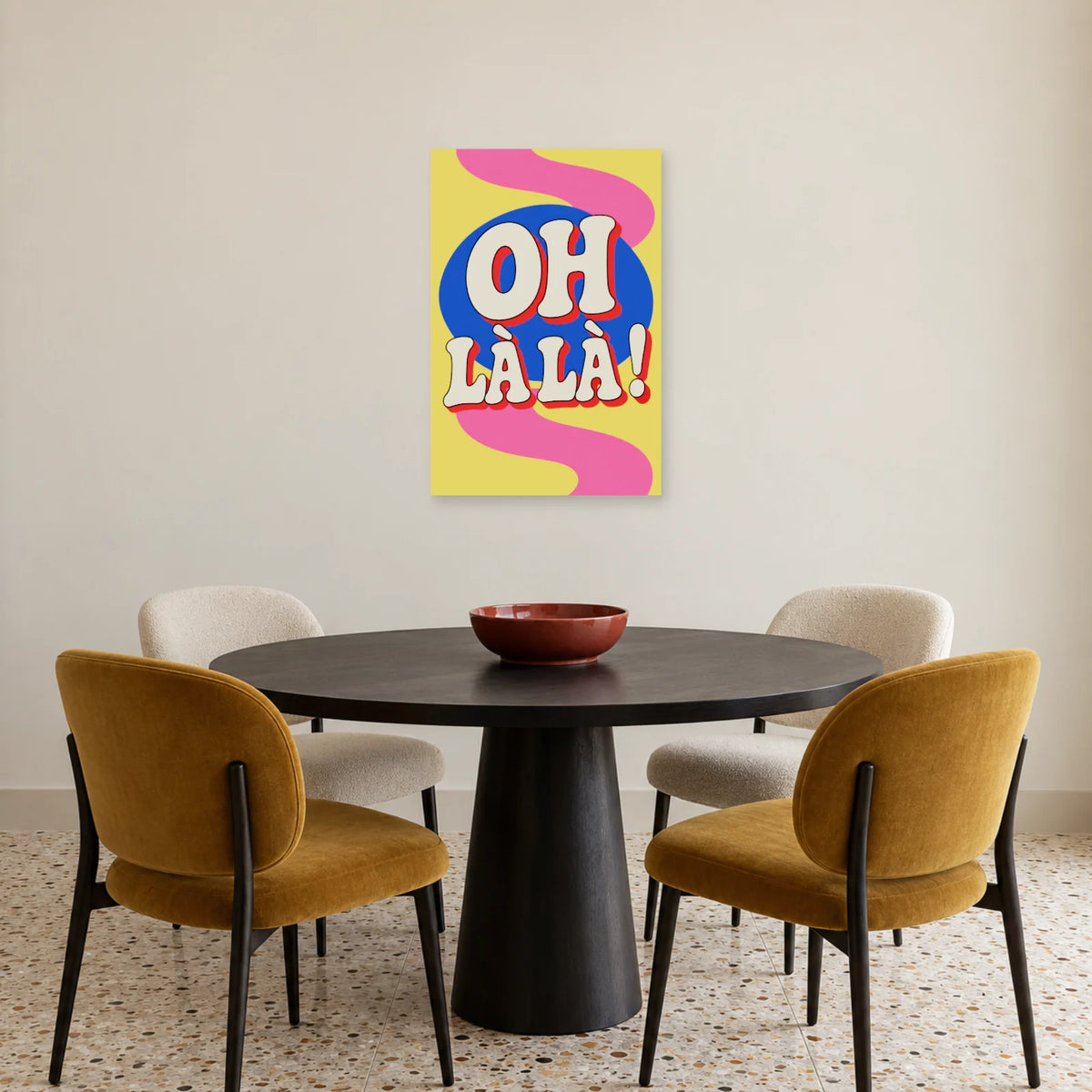 Affiche Pop art Typographie oh là là dans une salle à manger - Art Virtuoso