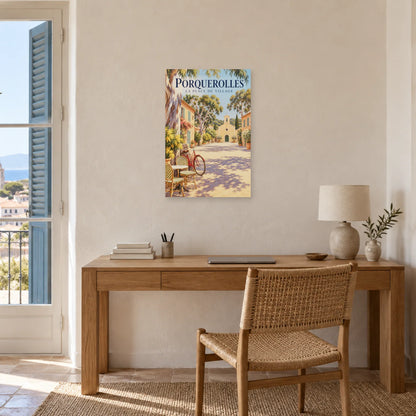 Affiche Porquerolles - La place du village dans un bureau - Art Virtuoso