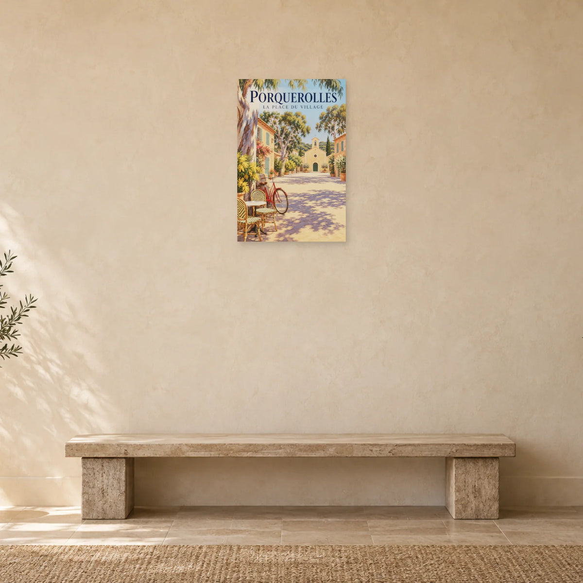 Affiche Porquerolles - La place du village dans une entrée ou un couloir - Art Virtuoso
