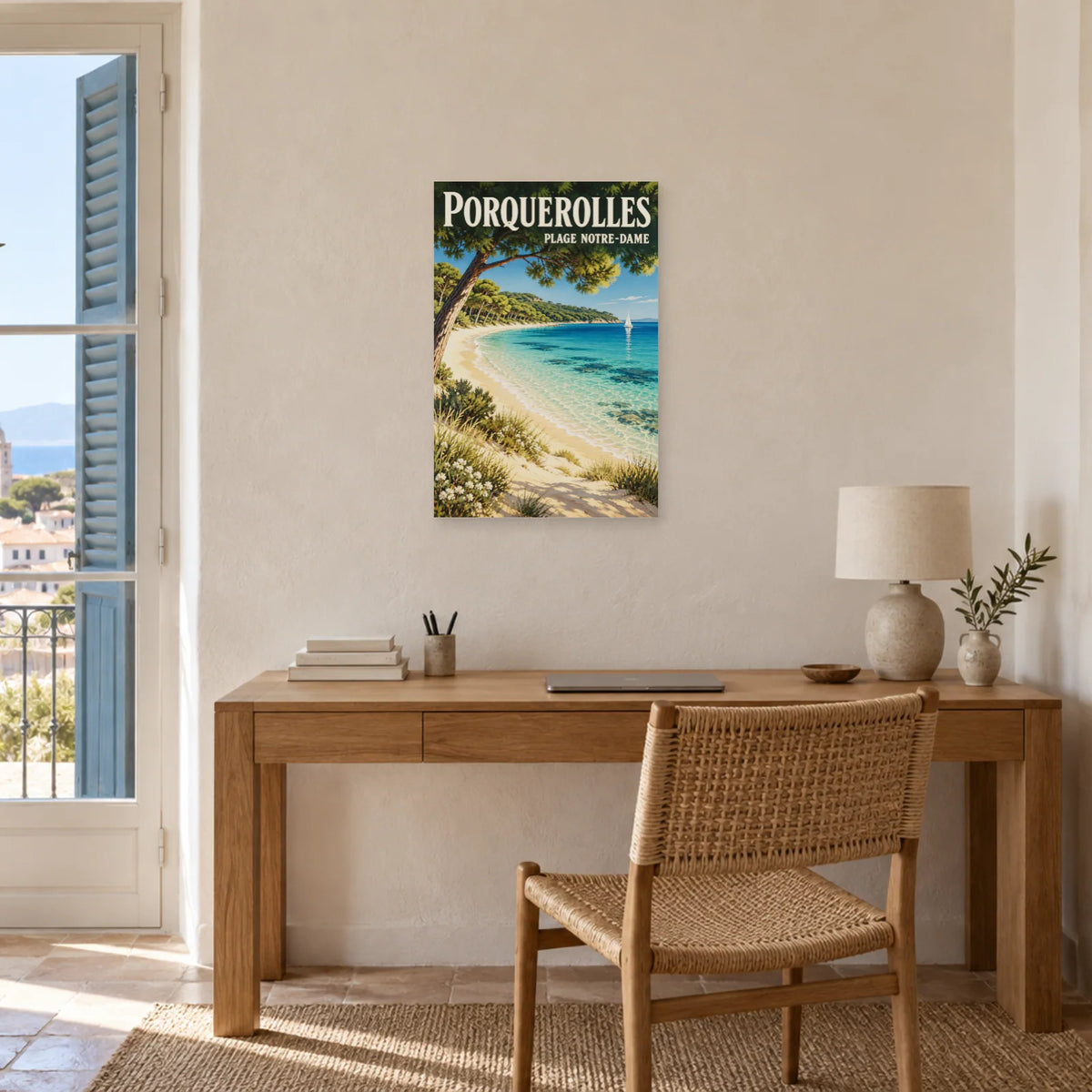 Affiche Porquerolles - Plage Notre-Dame dans un bureau - Art Virtuoso
