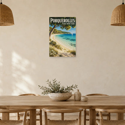 Affiche Porquerolles - Plage Notre-Dame dans une salle à manger - Art Virtuoso
