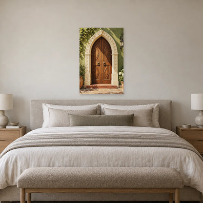 Affiche porte orientale en bois sculpté dans une chambre - Art Virtuoso