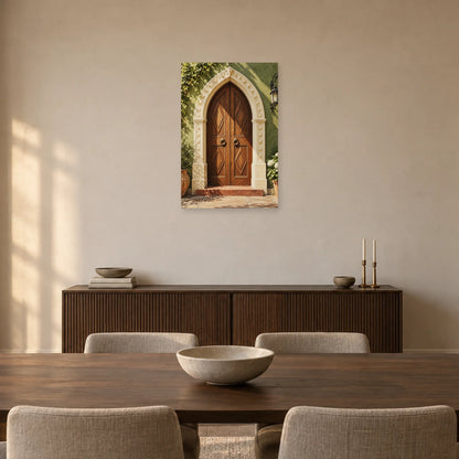 Affiche porte orientale en bois sculpté dans une salle à manger - Art Virtuoso
