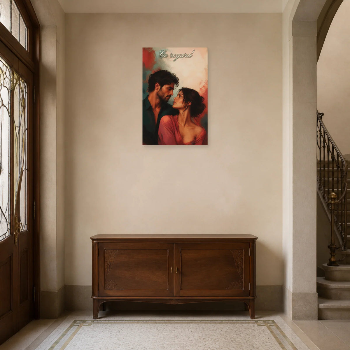 Affiche Ce regard - Portrait de couple dans une entrée ou un couloir - Art Virtuoso