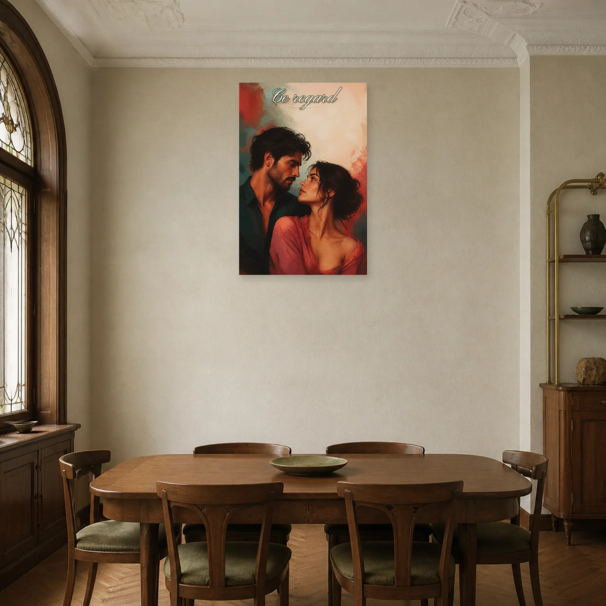 Affiche Ce regard - Portrait de couple dans une salle à manger - Art Virtuoso
