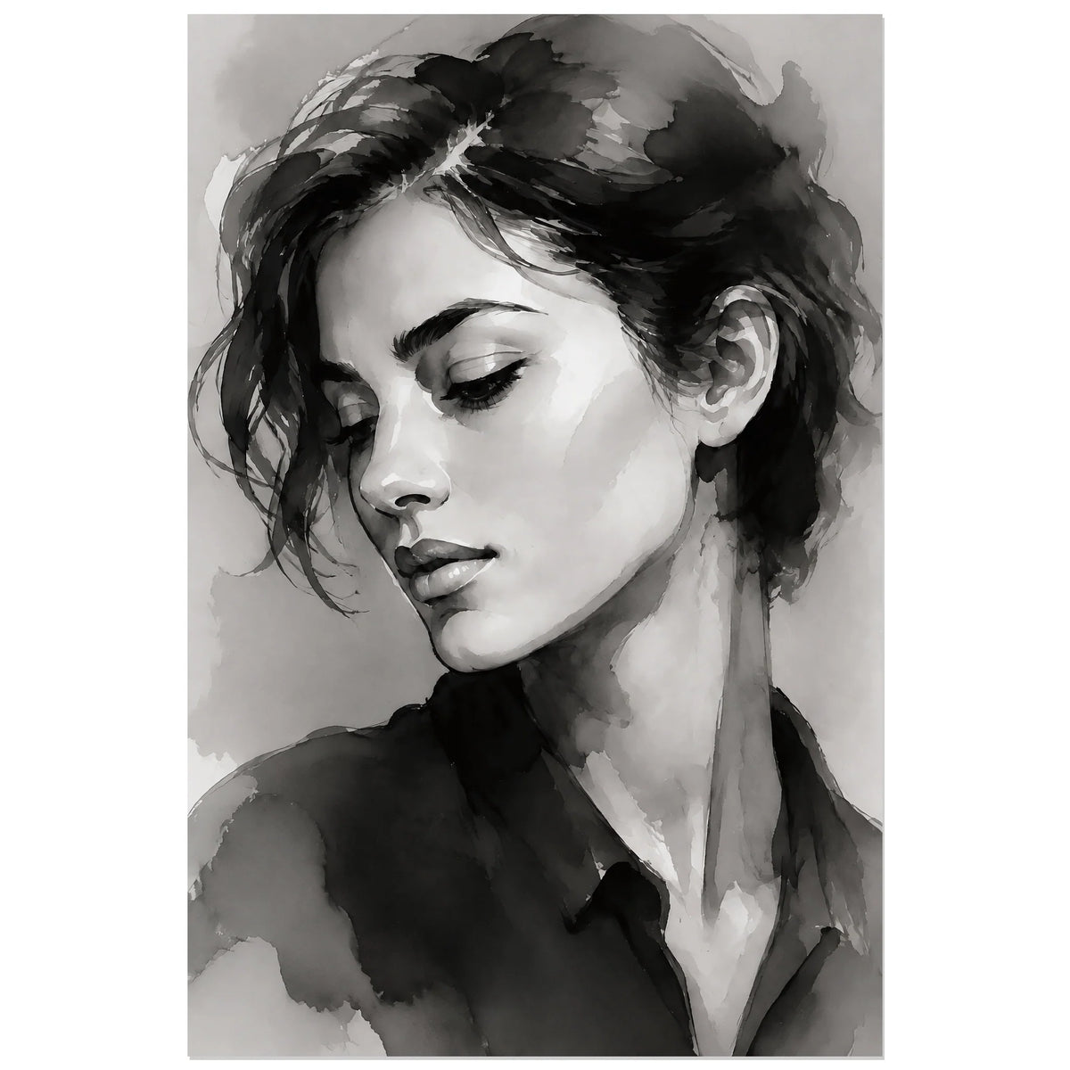 Cheveux courts et réserves claires sur fond gris, affiche 60 × 90 cm