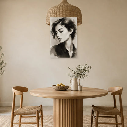 Affiche Portrait au lavis, le silence dans une salle à manger - Art Virtuoso