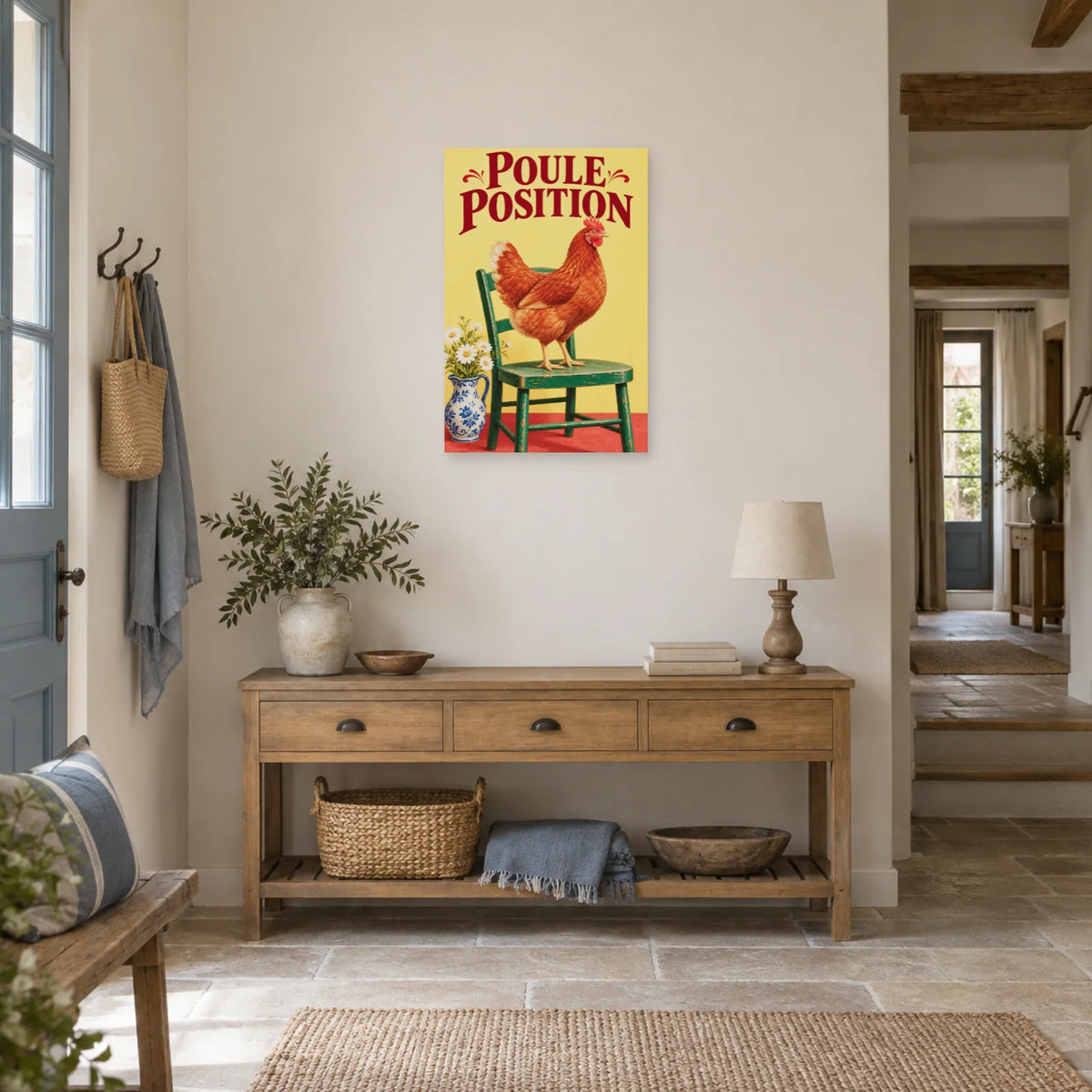 Affiche Poule rousse - Poule position dans une entrée ou un couloir - Art Virtuoso