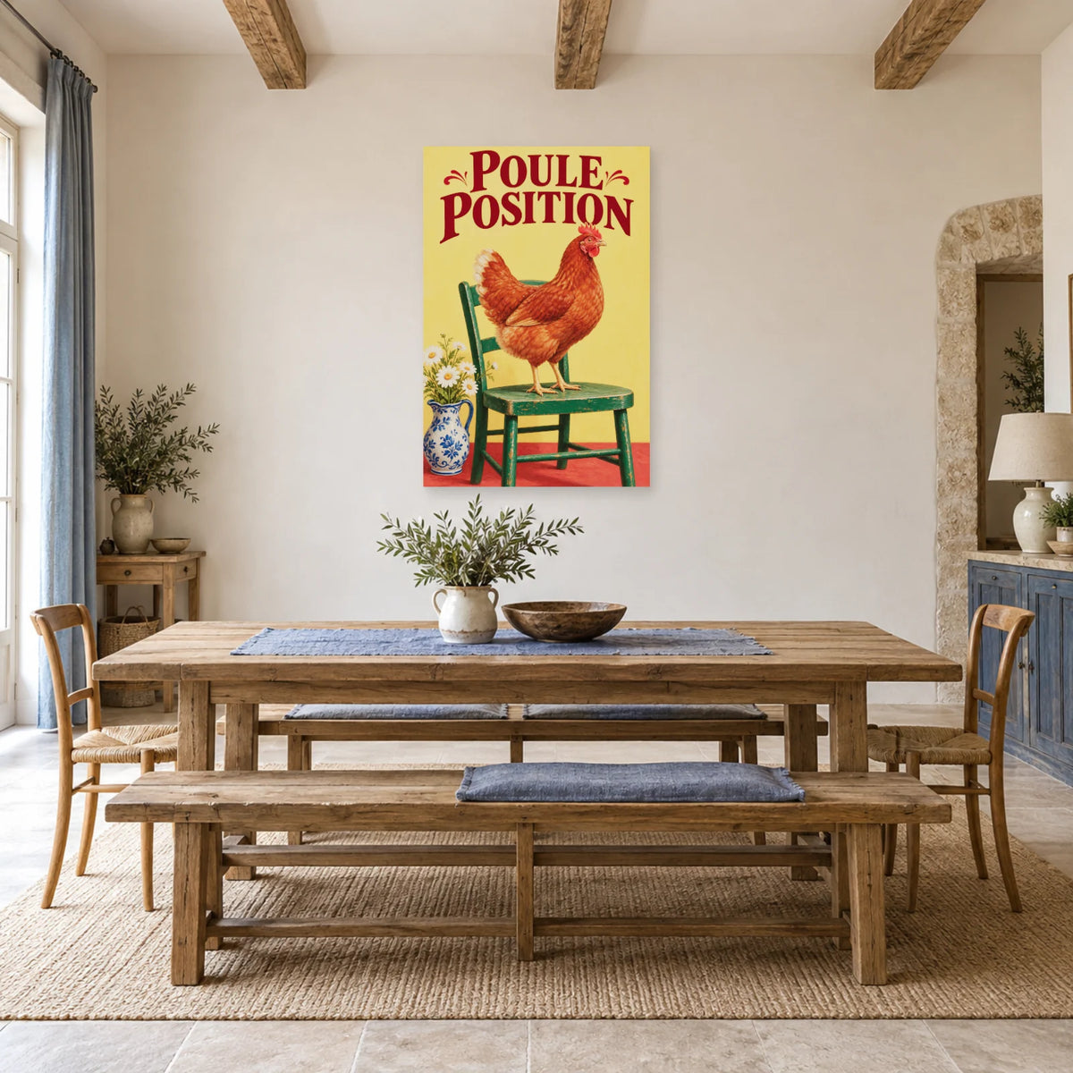 Affiche Poule rousse - Poule position dans une salle à manger - Art Virtuoso