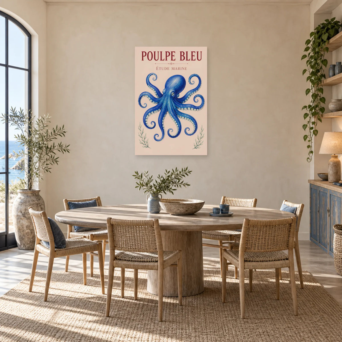 Affiche Poulpe bleu - Étude marine dans une salle à manger - Art Virtuoso