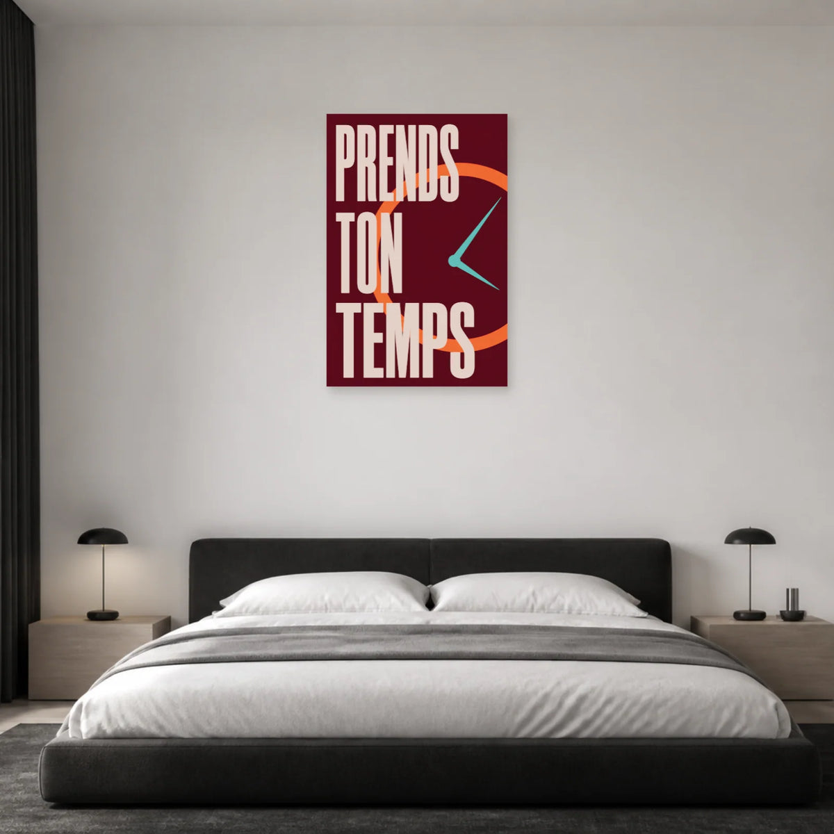 Affiche Prends ton temps – Horloge graphique dans une chambre - Art Virtuoso