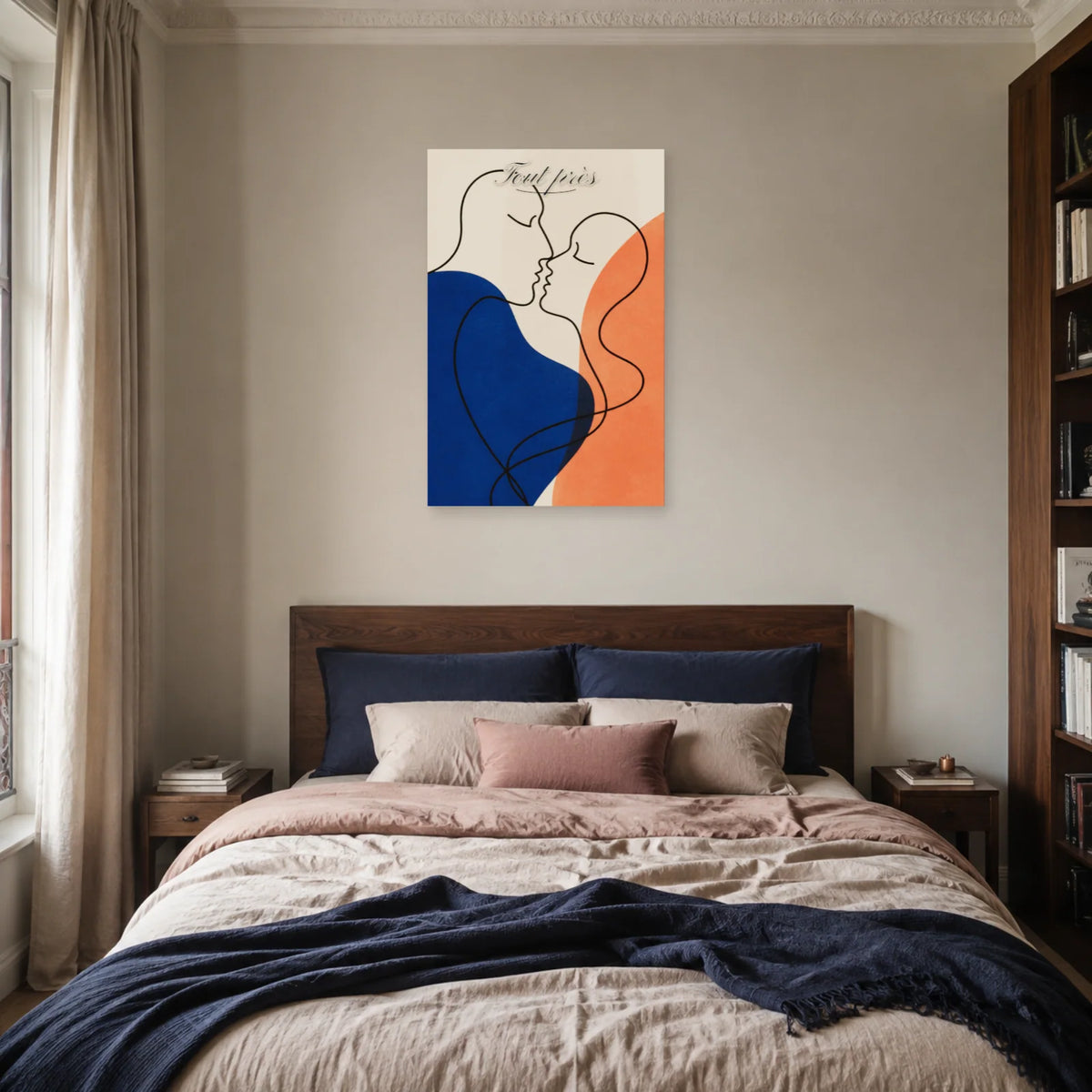 Affiche Tout près - Profils de couple minimalistes dans une chambre - Art Virtuoso