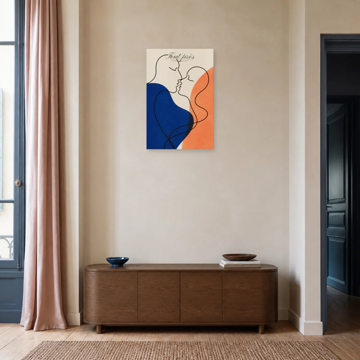 Affiche Tout près - Profils de couple minimalistes dans une entrée ou un couloir - Art Virtuoso