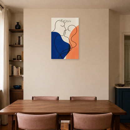 Affiche Tout près - Profils de couple minimalistes dans une salle à manger - Art Virtuoso