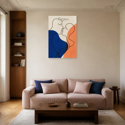 Affiche Tout près - Profils de couple minimalistes dans un salon - Art Virtuoso