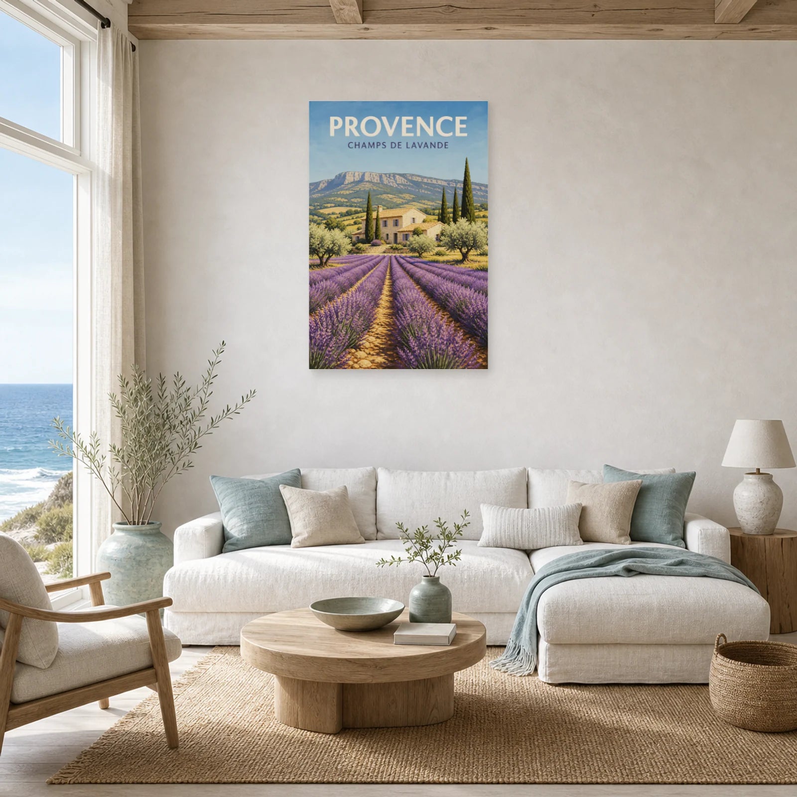 Affiche Provence – Champs de Lavande dans un salon - Art Virtuoso