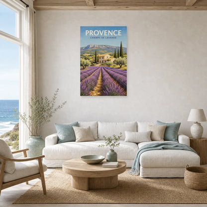 Affiche Provence – Champs de Lavande dans un salon - Art Virtuoso