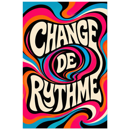 Trois blocs de mots incurvés sur une composition abstraite noire, affiche 40 × 60 cm