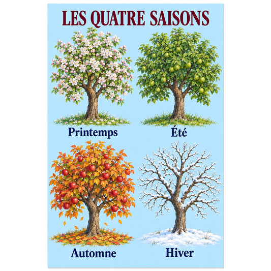 Pommier représenté aux quatre saisons, affiche 30 × 45 cm