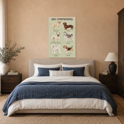 Affiche Races de chiens - Six compagnons dans une chambre - Art Virtuoso
