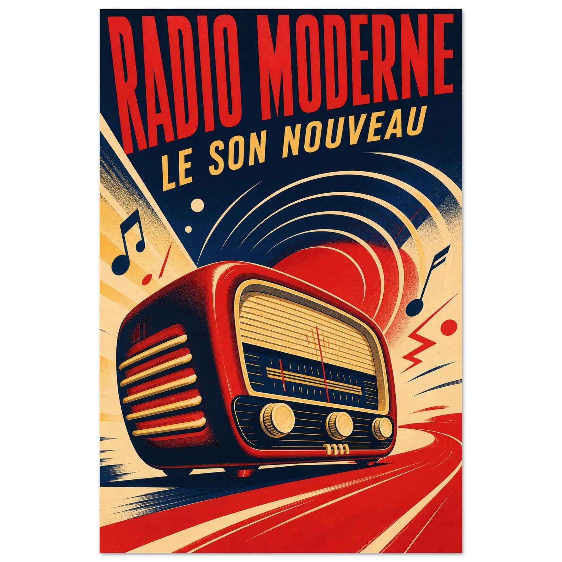 Affiche Radio Moderne – Le Son Nouveau, lithographie contemporaine verticale, format 30 × 45 cm