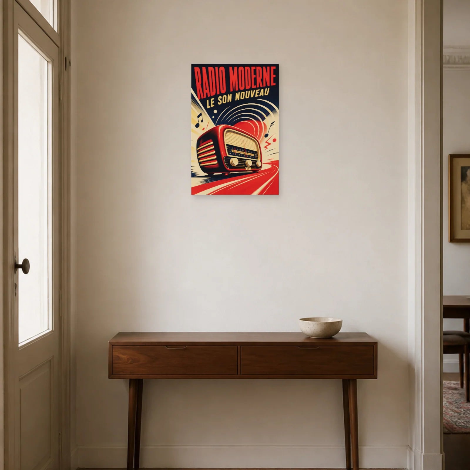 Affiche Radio Moderne – Le Son Nouveau dans une entrée ou un couloir - Art Virtuoso