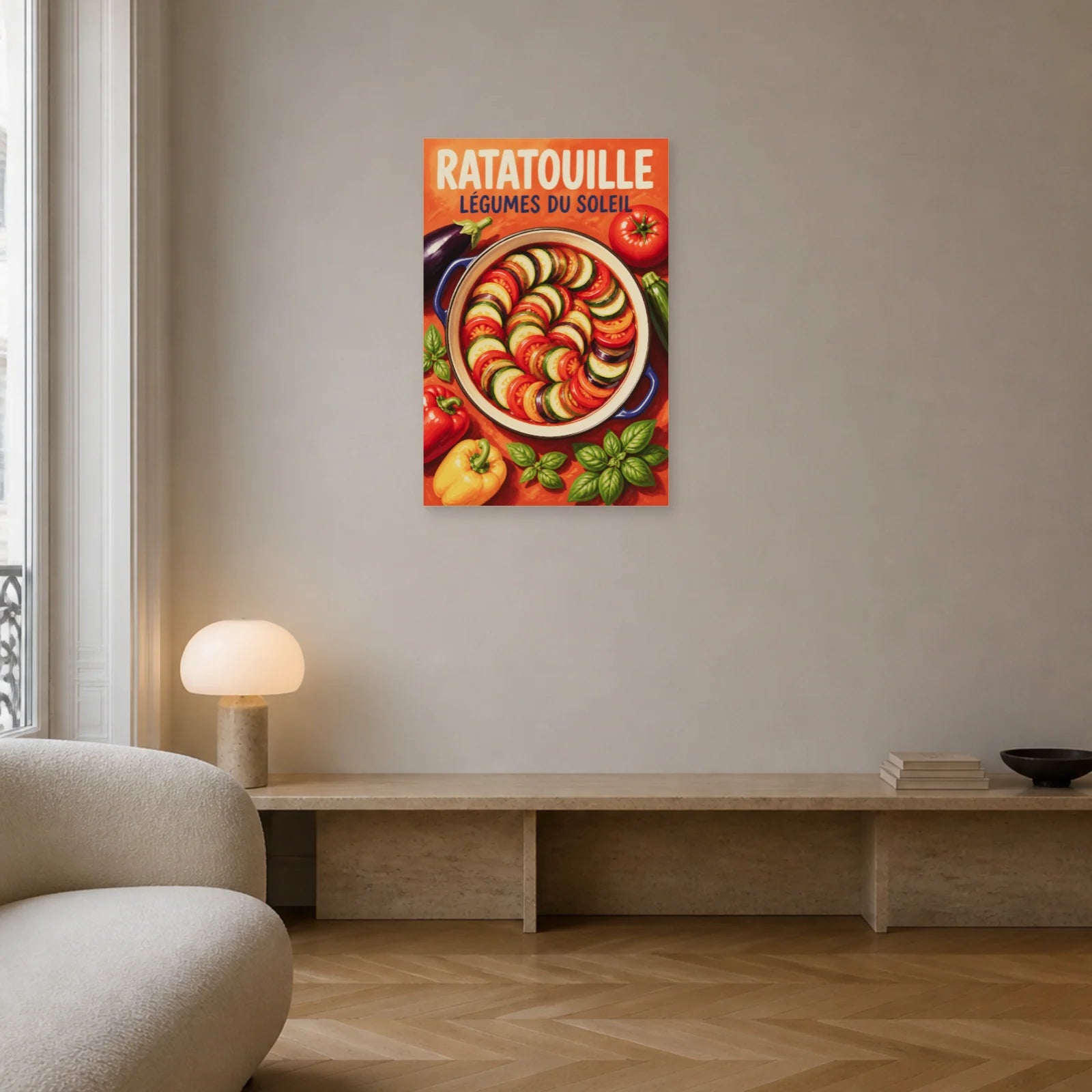 Affiche Ratatouille – Légumes du Soleil dans un salon - Art Virtuoso