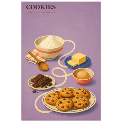 Affiche Cookies – La Recette Gourmande, illustration de livre de recettes des années 1950 verticale, format 40 × 60 cm