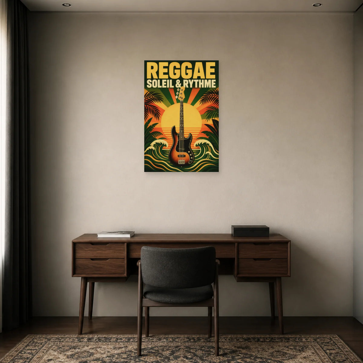 Affiche Reggae - Soleil et rythme dans un bureau - Art Virtuoso