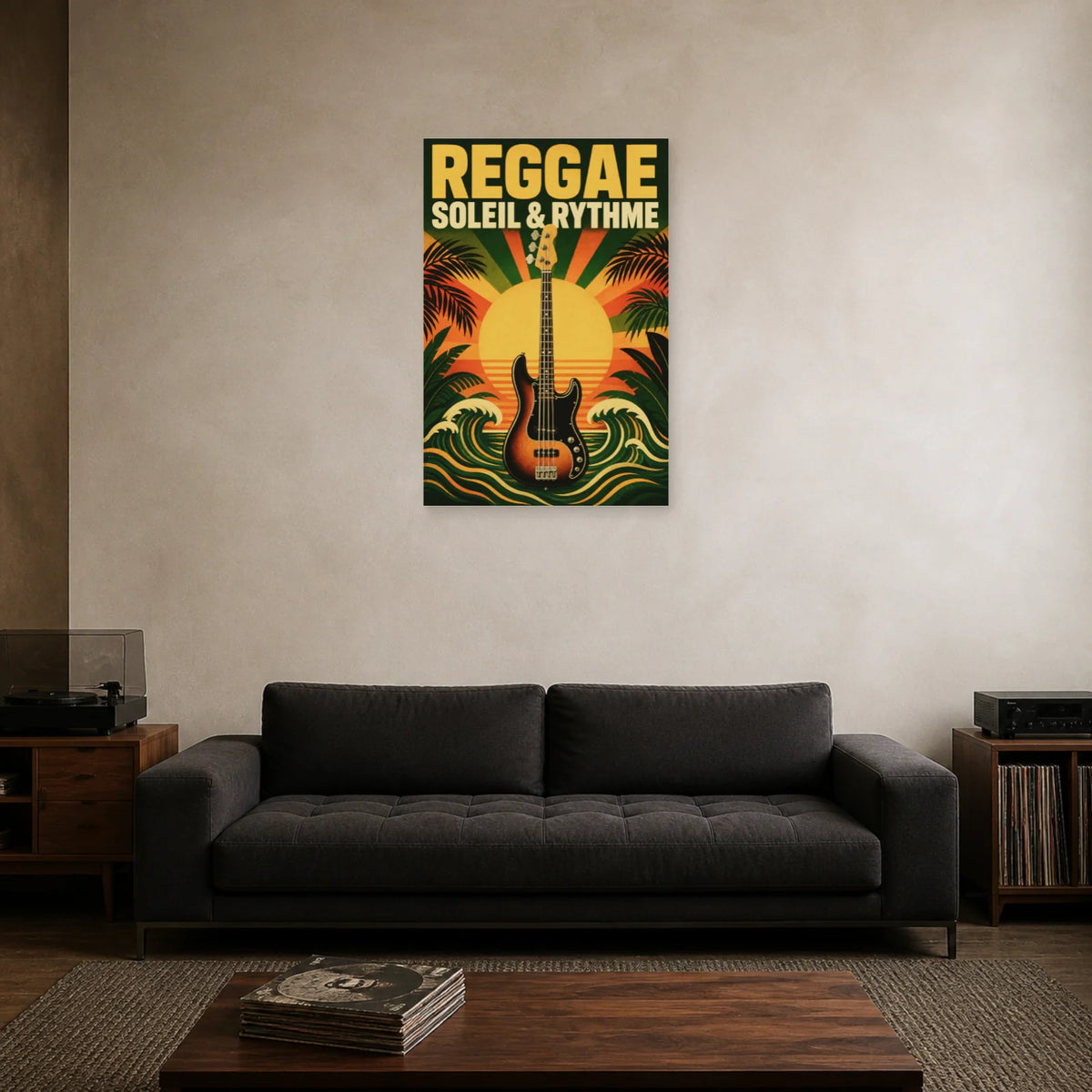 Affiche Reggae - Soleil et rythme dans un salon - Art Virtuoso