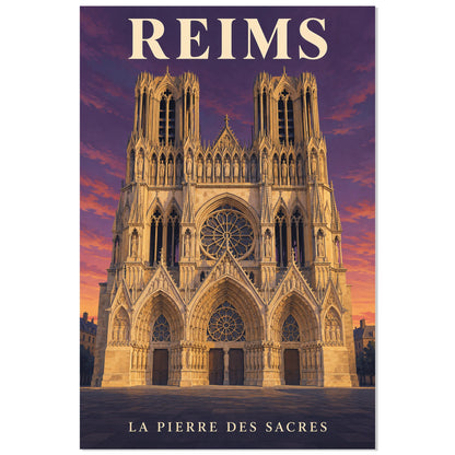 Affiche Reims - La pierre des sacres, illustration de voyage / rendu gouache / inspiration vintage verticale, format 30 × 45 cm