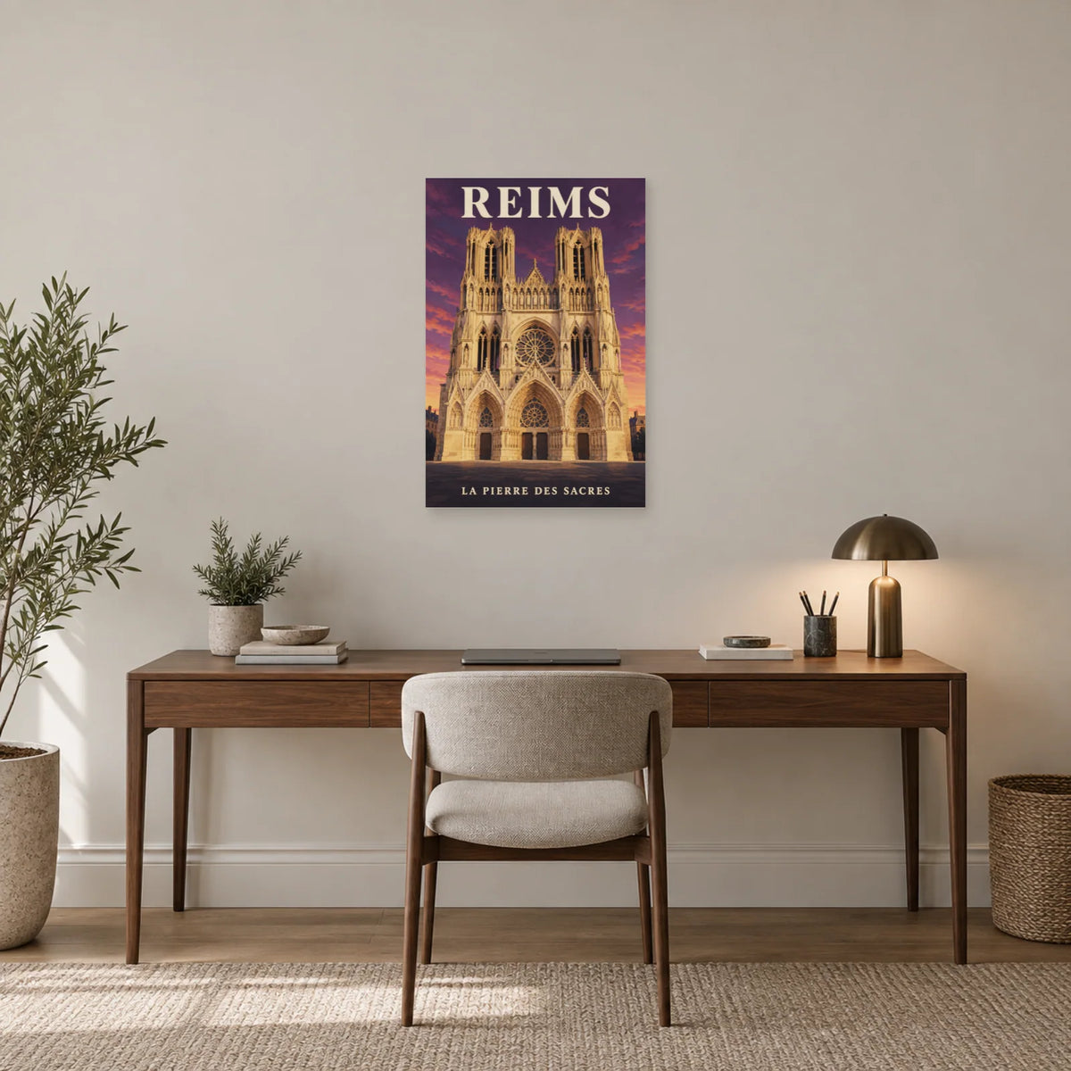 Affiche Reims - La pierre des sacres dans un bureau - Art Virtuoso