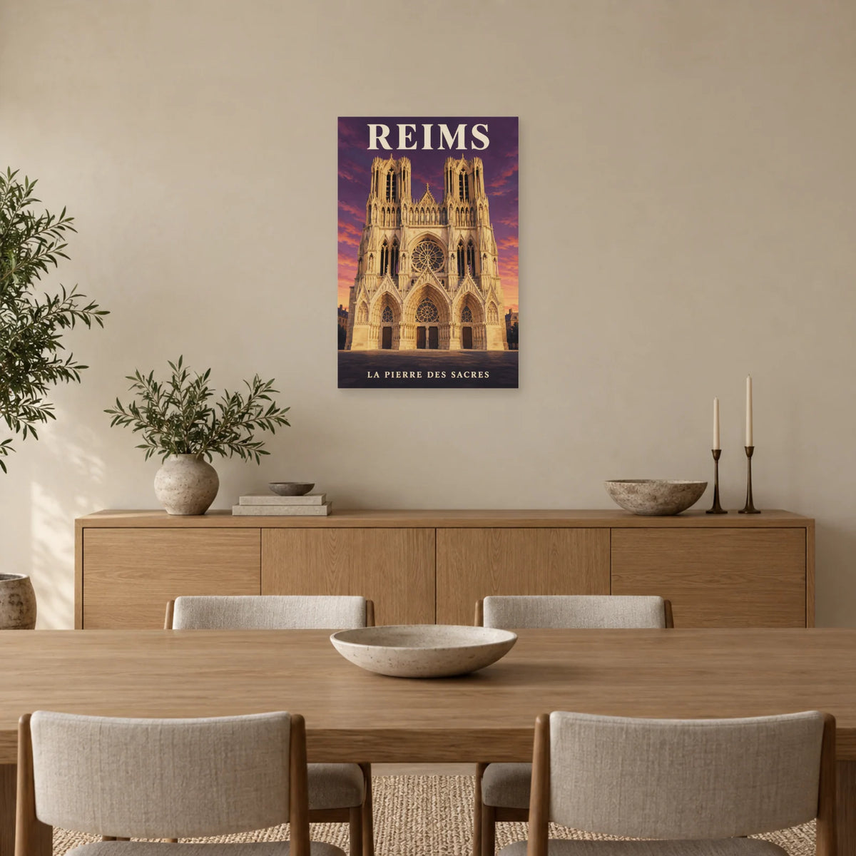 Affiche Reims - La pierre des sacres dans une salle à manger - Art Virtuoso