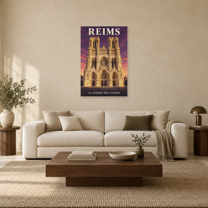 Affiche Reims - La pierre des sacres dans un salon - Art Virtuoso