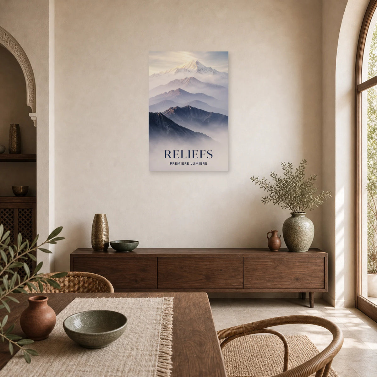 Affiche Reliefs – Première Lumière dans une salle à manger - Art Virtuoso