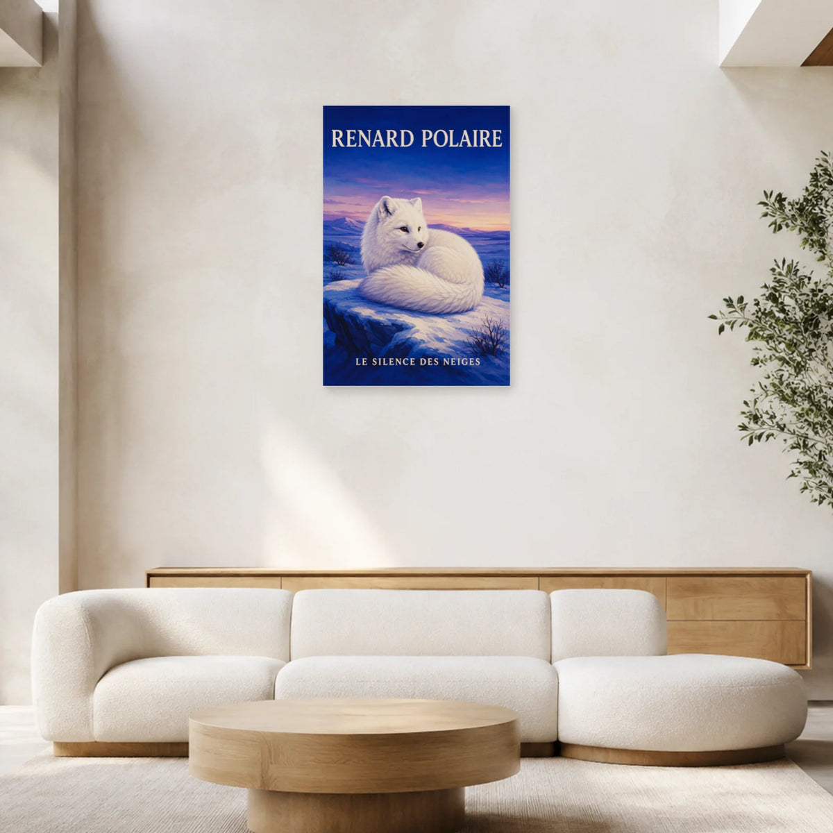 Affiche Renard polaire, le silence des neiges dans un salon - Art Virtuoso