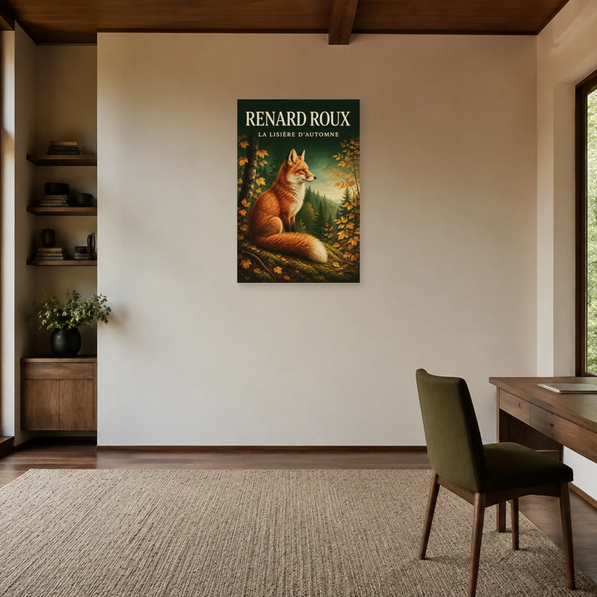 Affiche Renard roux, la lisière d’automne dans un bureau - Art Virtuoso