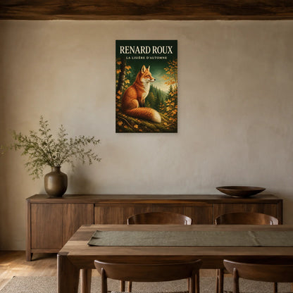 Affiche Renard roux, la lisière d’automne dans une salle à manger - Art Virtuoso