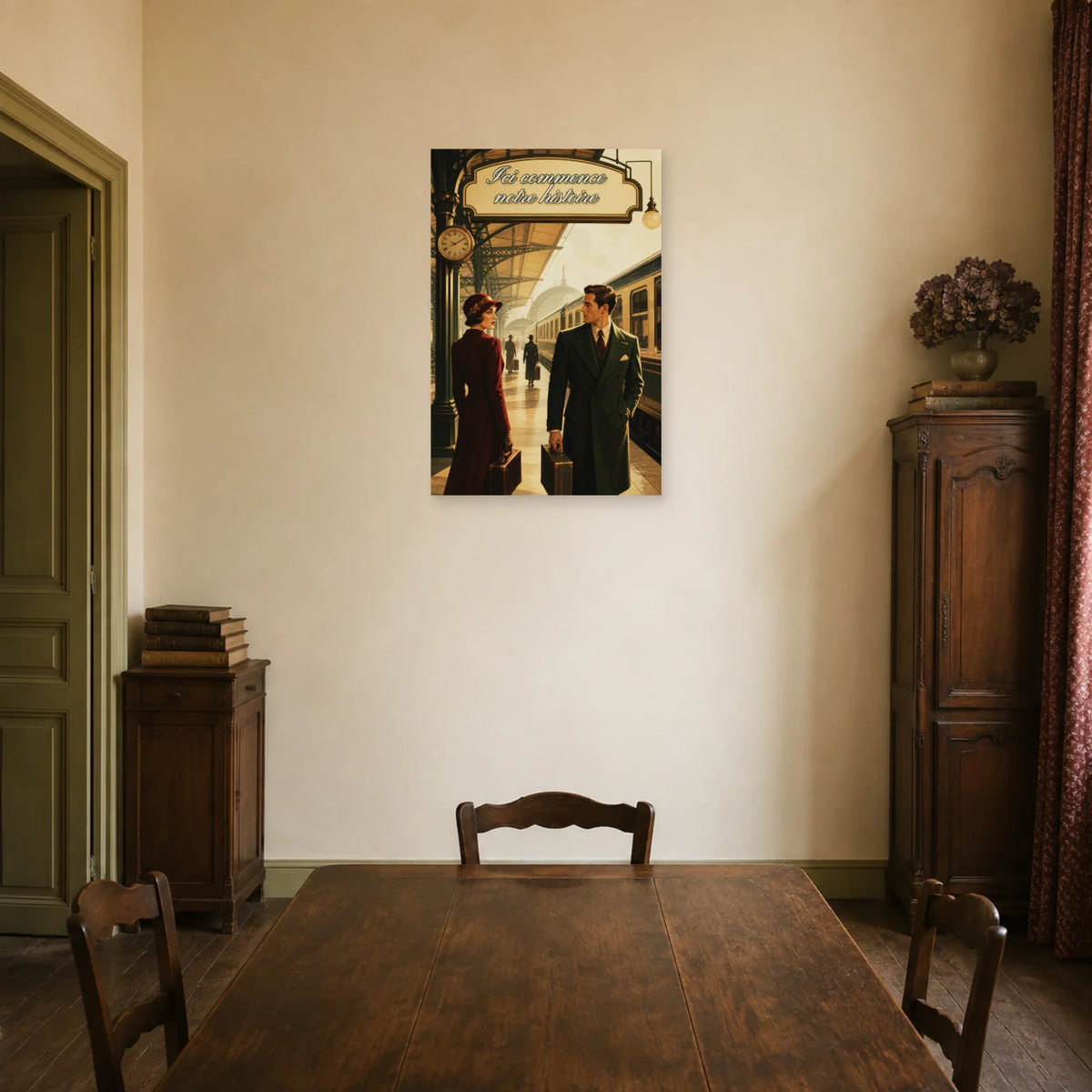 Affiche Ici commence notre histoire - Rencontre dans une salle à manger - Art Virtuoso
