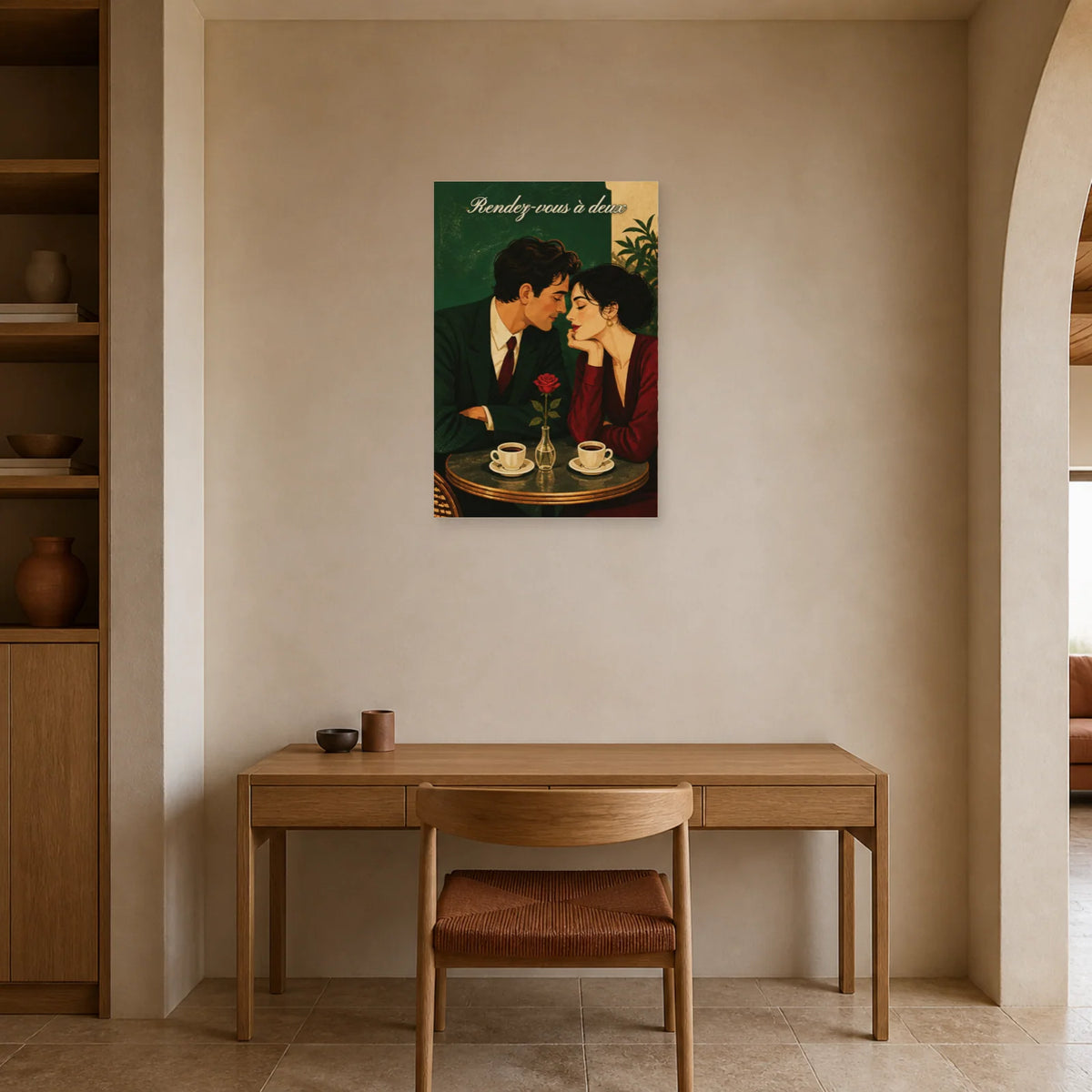 Affiche Rendez-vous au café - Romance vintage dans un bureau - Art Virtuoso