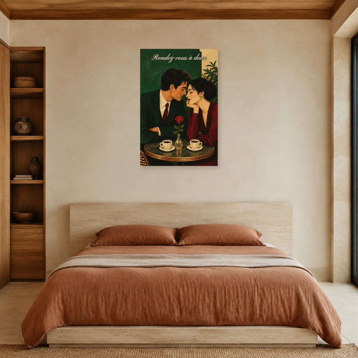 Affiche Rendez-vous au café - Romance vintage dans une chambre - Art Virtuoso